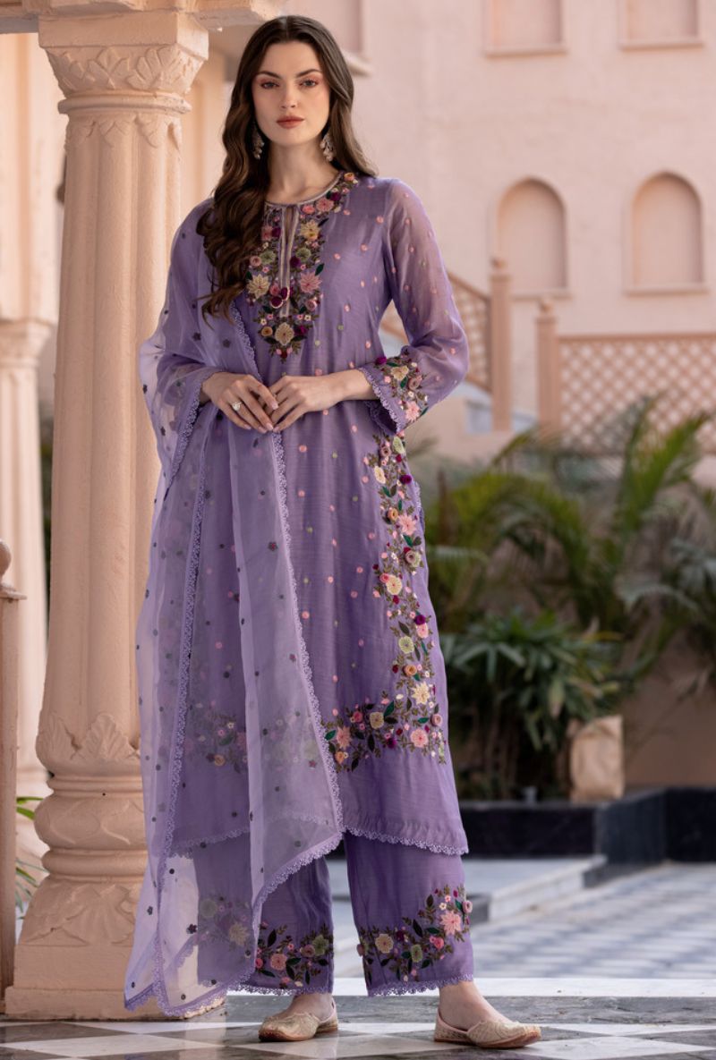 Lilac Orchid Heavy Long Sahiba Kurta Set