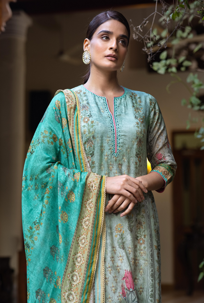 Aqua Mirror Work Malang Kurta Set