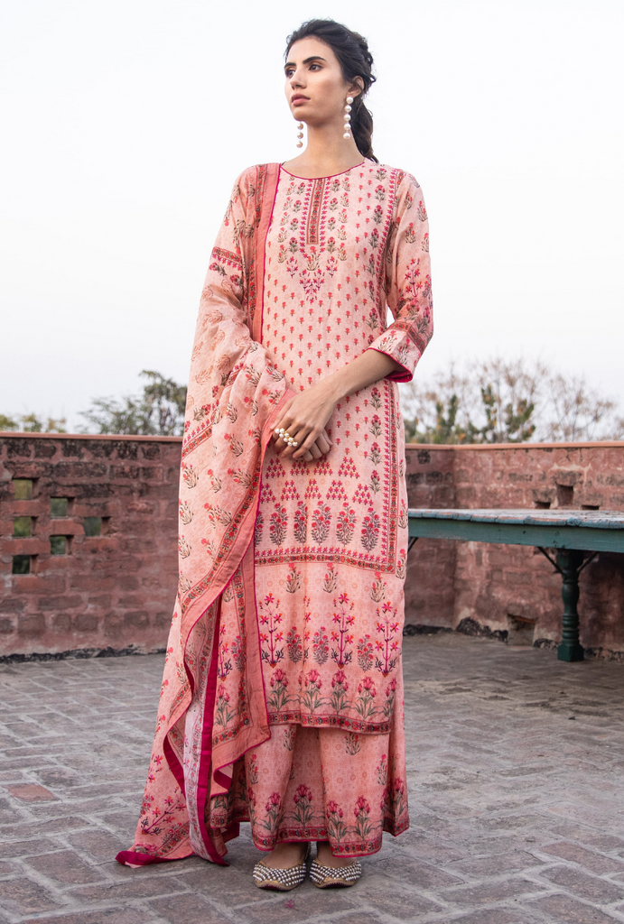Peach Panel & Booti Malang Kurta Set