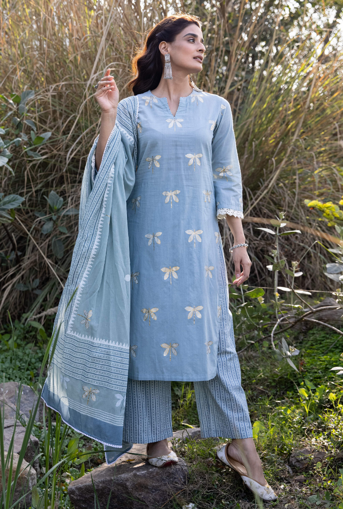 Blue Titlie Straight Kurta Set