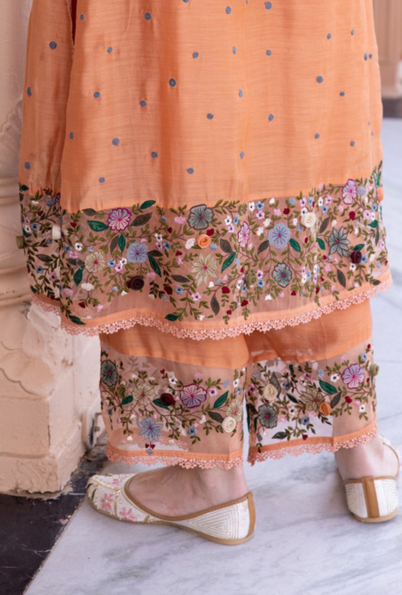 Peach Orchid Long Sahiba Kurta Set