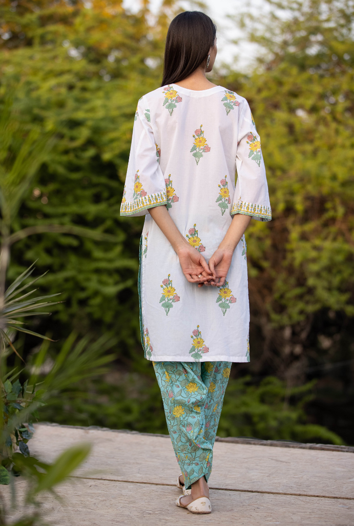 Ivory/Aqua Pankhuri Salwar Kurta Set