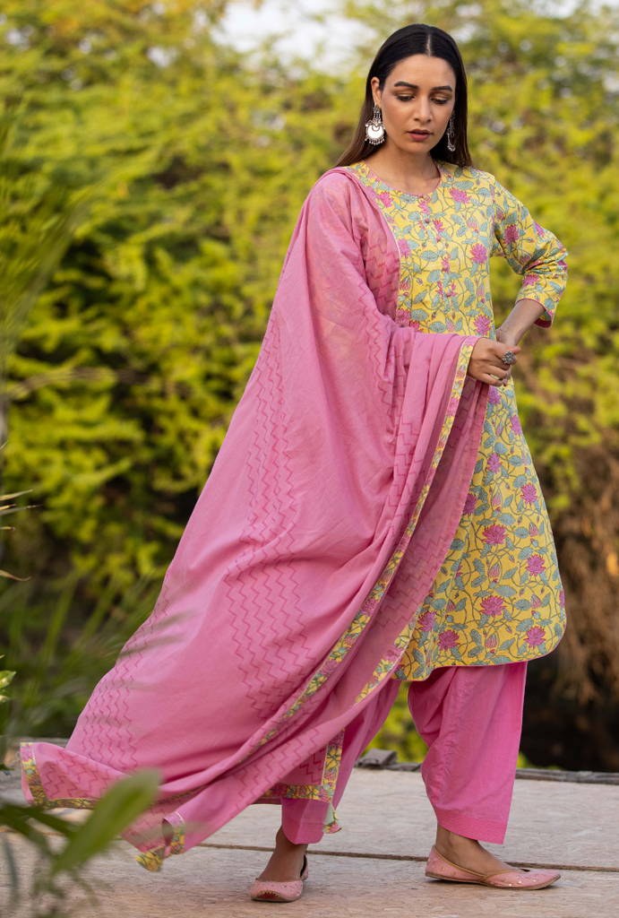Pink/Yellow Pankhuri Salwar Kurta Set