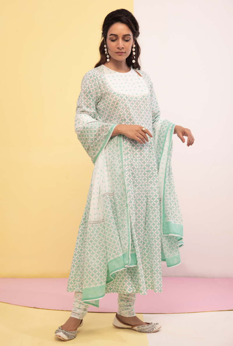 Aqua Cotton Candy Anarkali Kurta Set