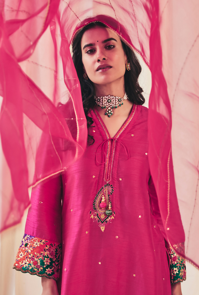 Rani Pink Gota Paisley Meera Kurta Set