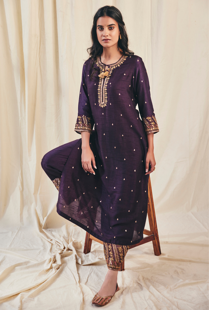 Deep Purple Noor Farshi Meera Kurta Set