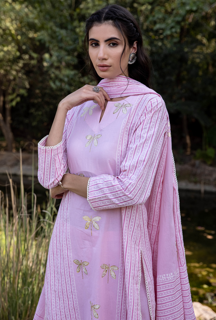 Pink/Ivory Titlie Straight Panel Kurta Set