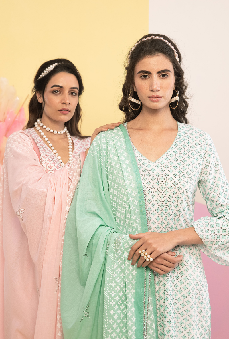 Pink Cotton Candy Frill Sleeve Kurta Set