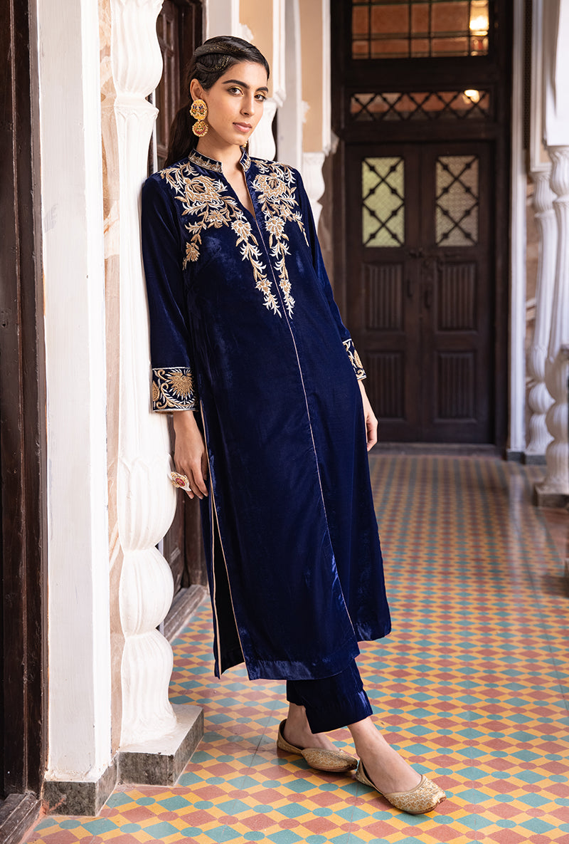 Blue Sherwani Jacket Aarzoo Kurta Set