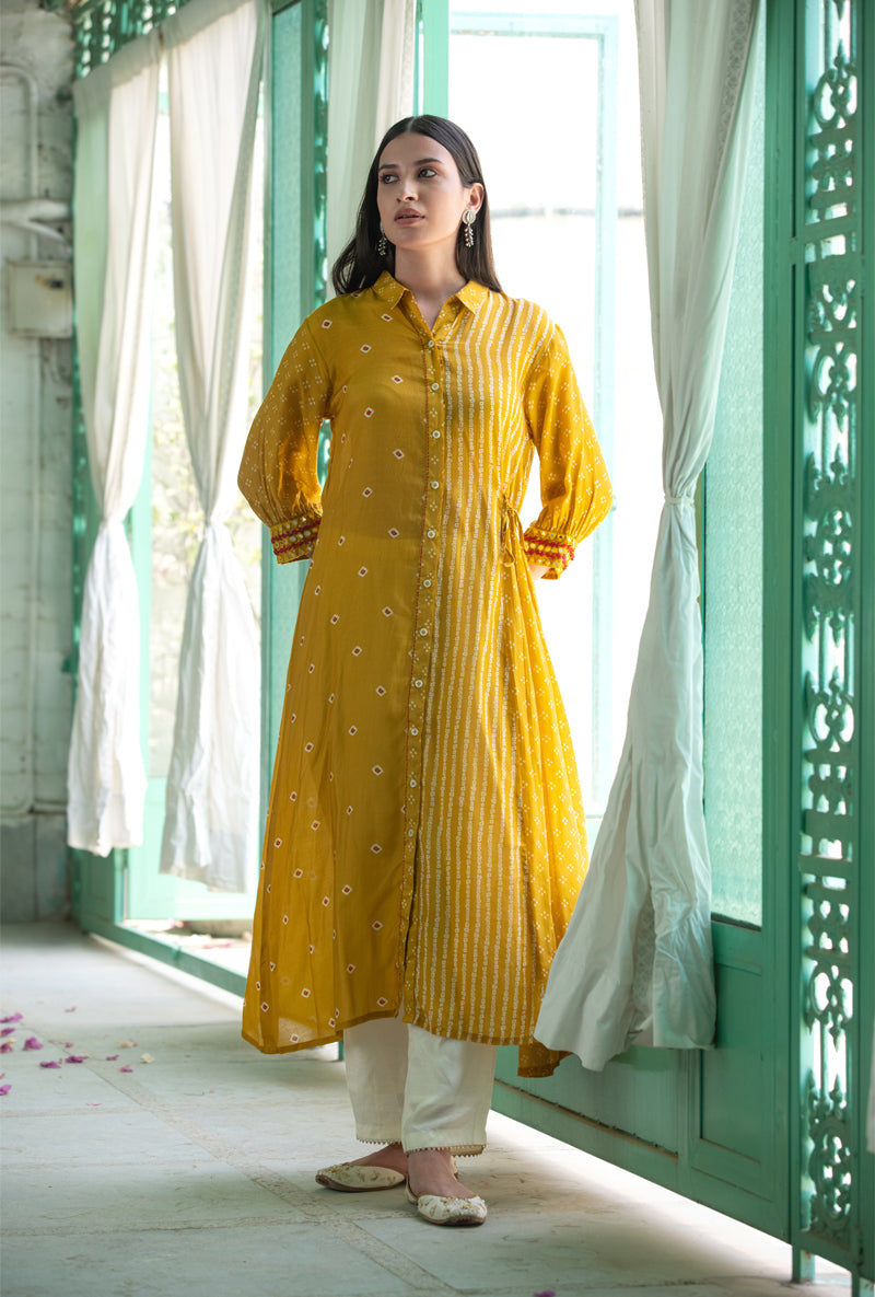 Mustard Yellow Shirt Tunic Nura Kurta Set