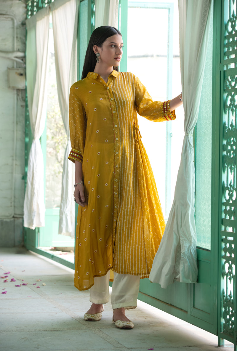 Mustard Yellow Shirt Tunic Nura Kurta Set