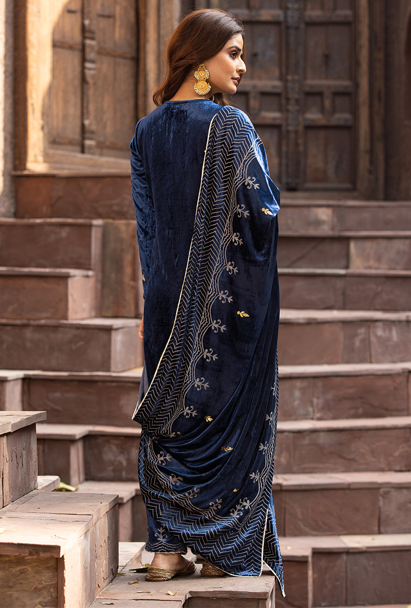 Navy Leaf Embroidery Ruhaani Kurta Set