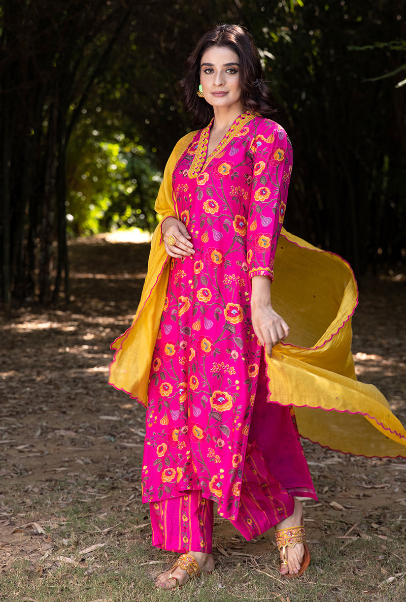 Pink Overlap Neckline Amaaya Kurta Set