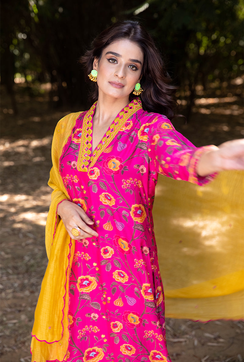 Pink Overlap Neckline Amaaya Kurta Set