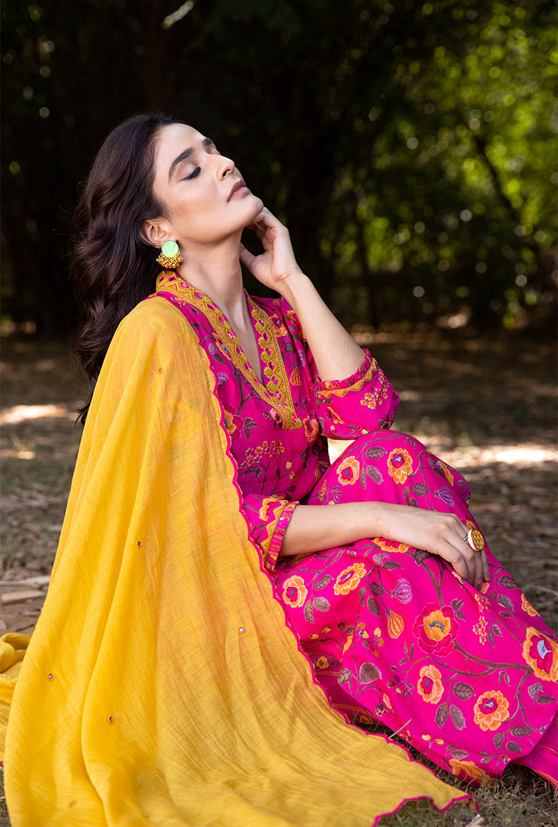 Pink Overlap Neckline Amaaya Kurta Set