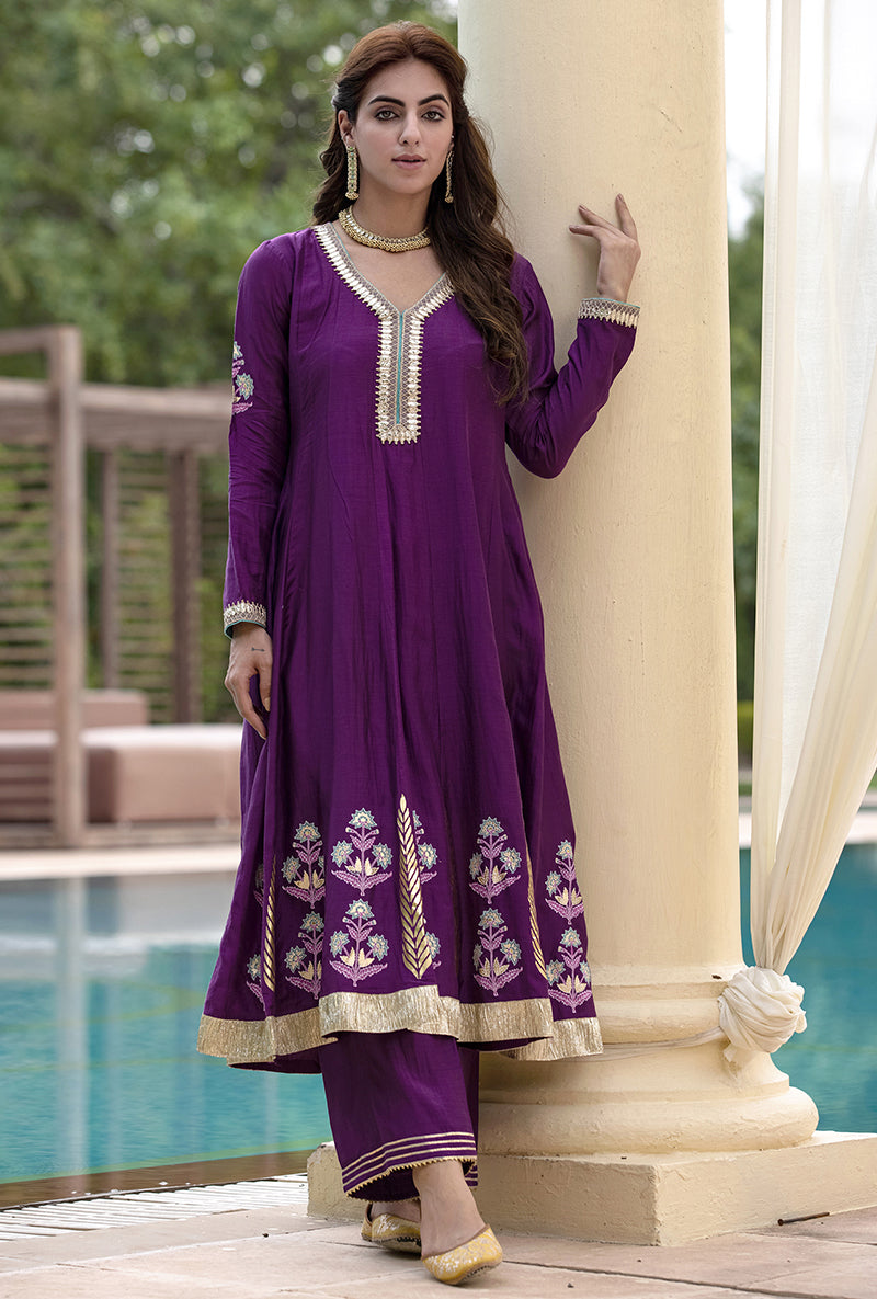 Purple Kalidaar Haseena Kurta Set