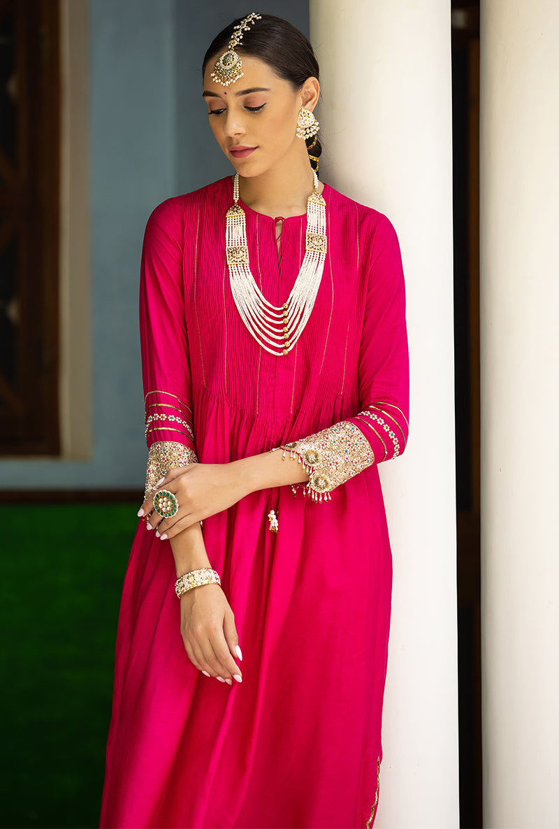 Rani Pink Heavy Cuff Sleeve Aayat Kurta Set