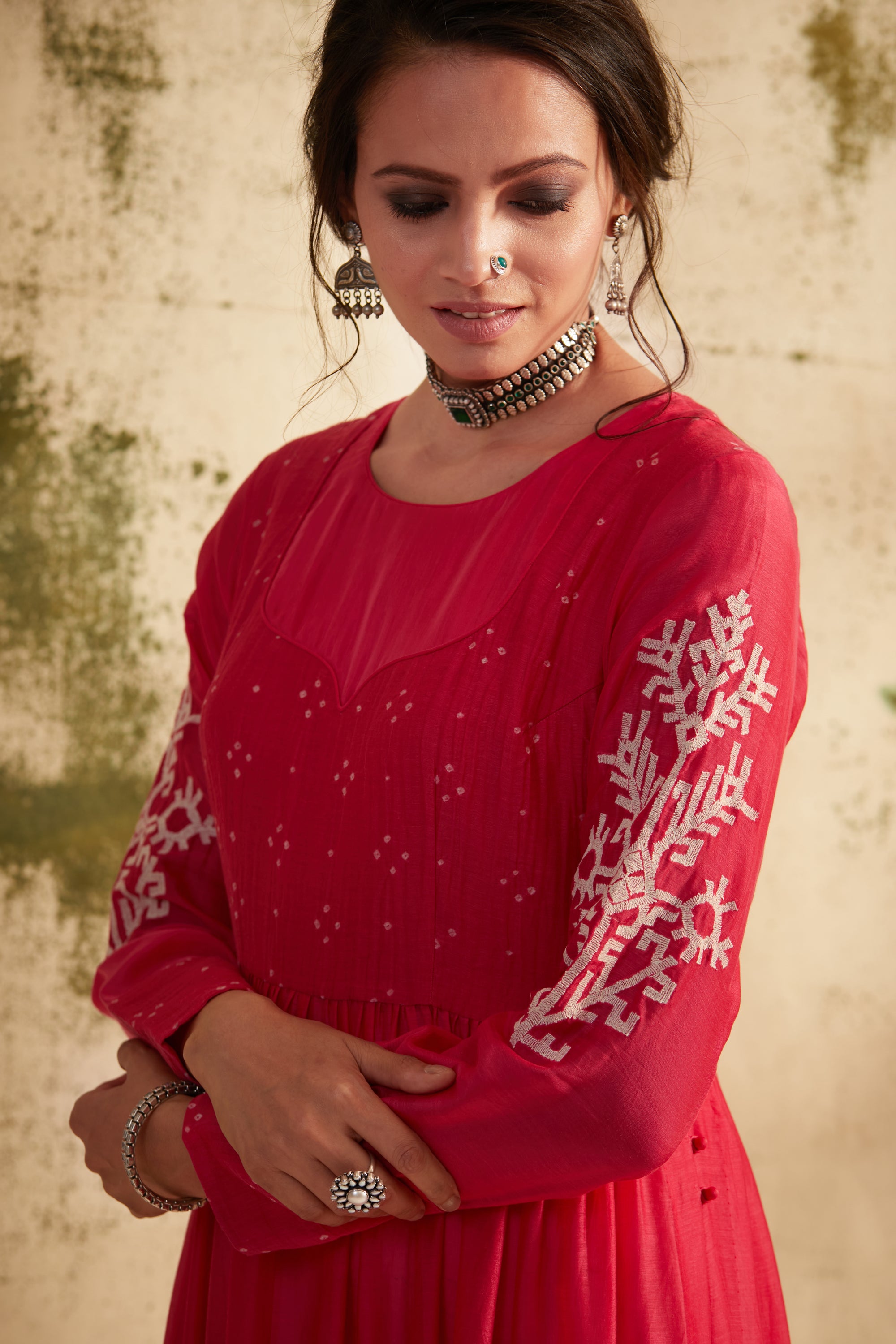 Rani Pink Side Slit Kali Inaya Kurta Set