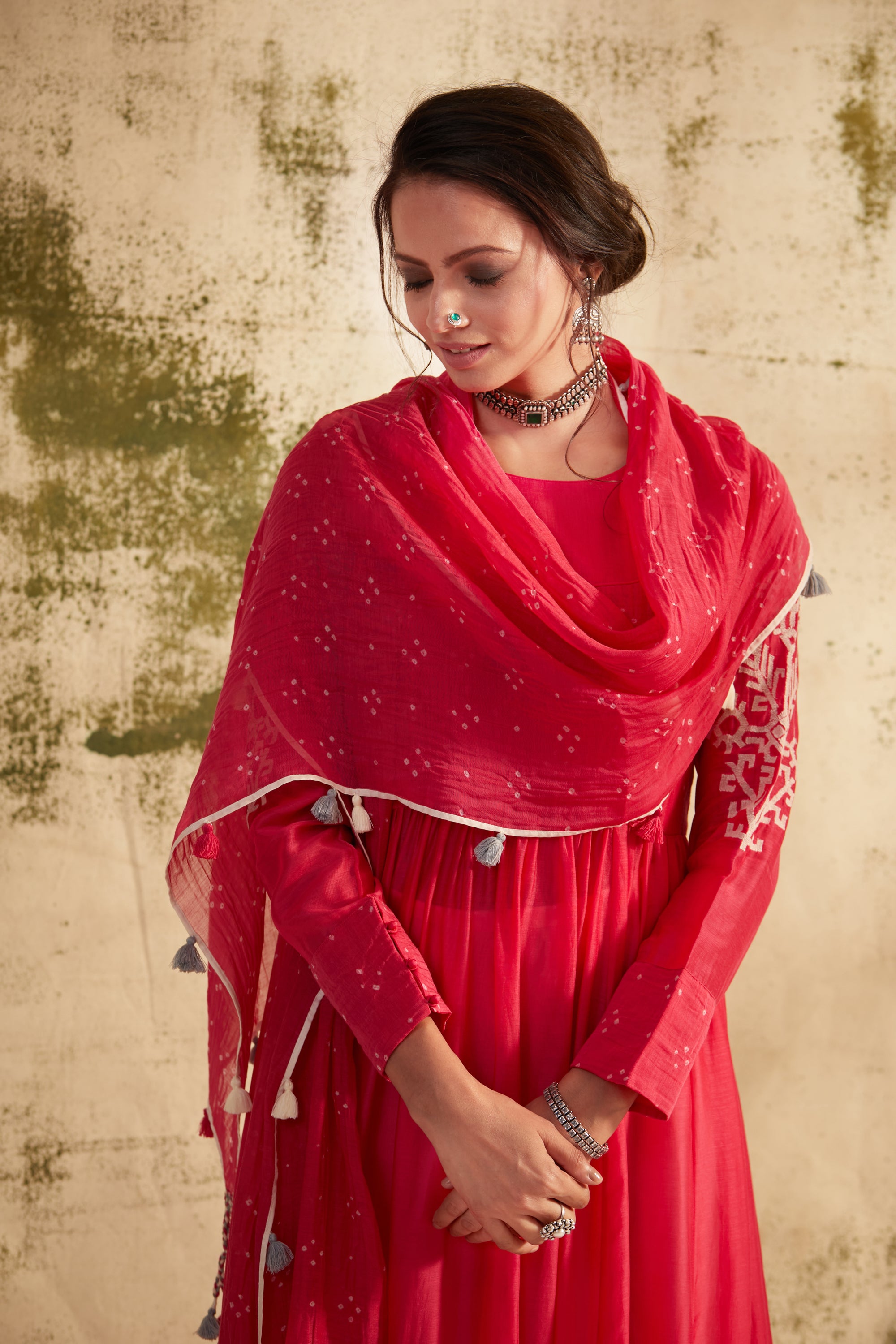 Rani Pink Side Slit Kali Inaya Kurta Set