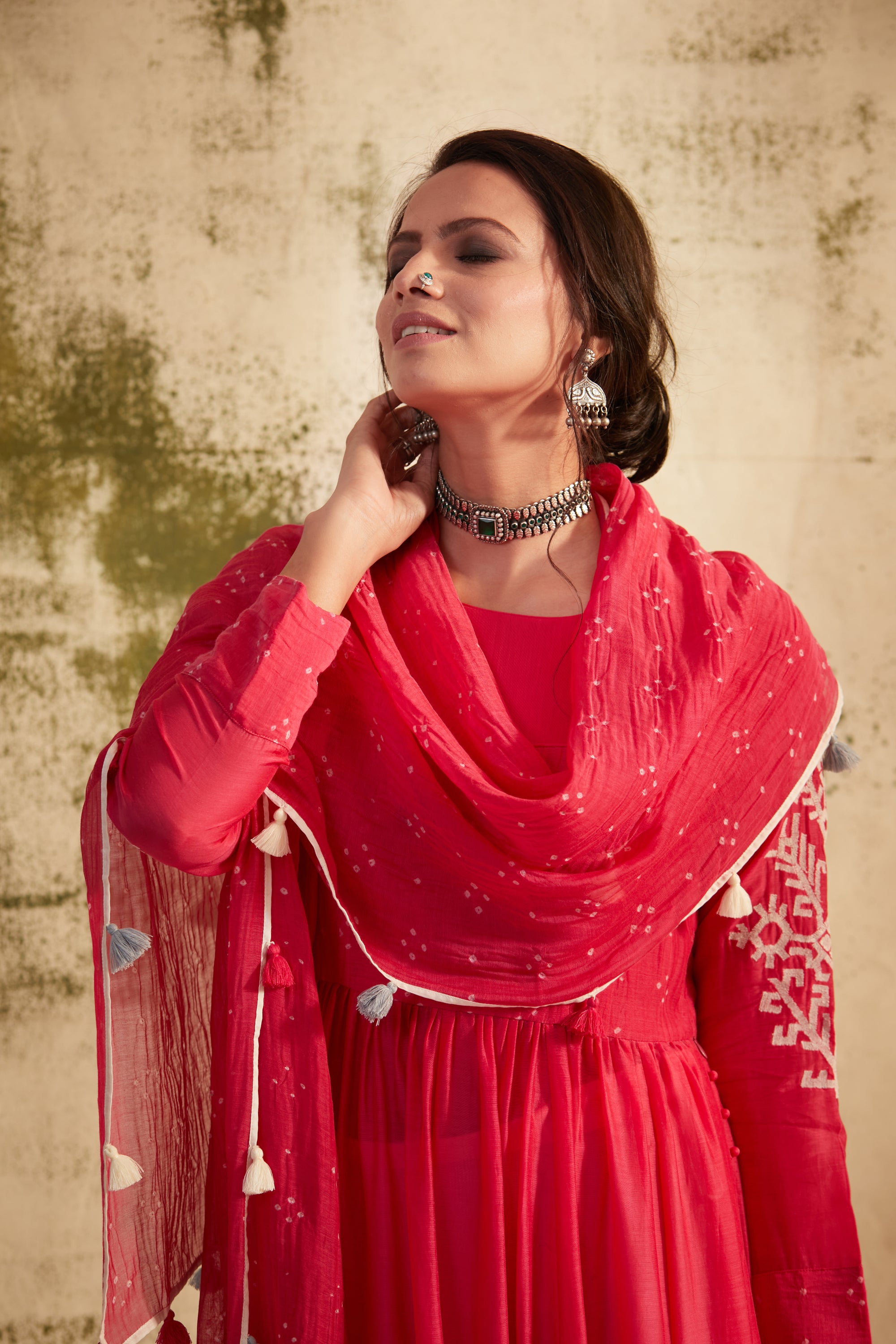 Rani Pink Side Slit Kali Inaya Kurta Set