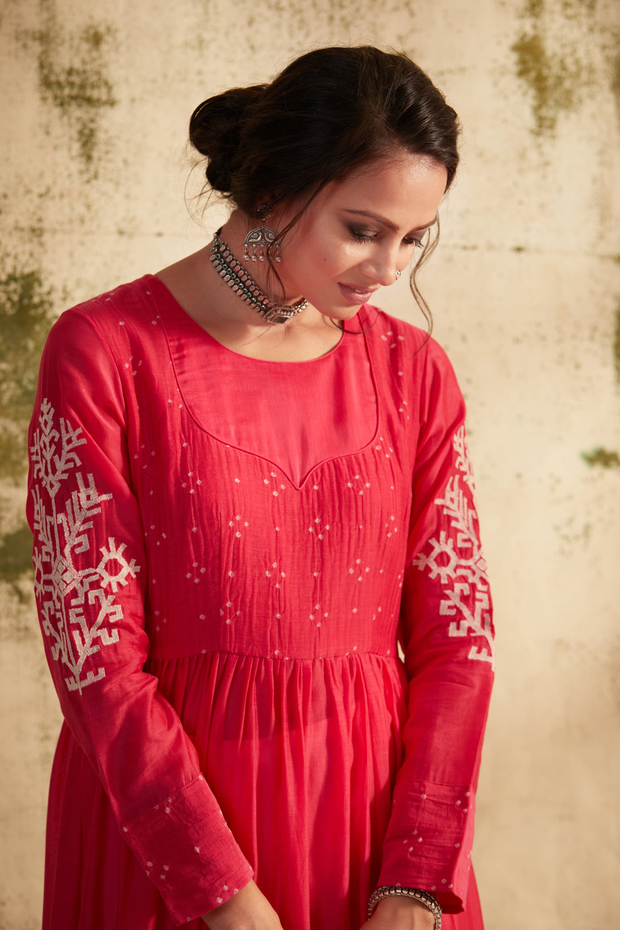Rani Pink Side Slit Kali Inaya Kurta Set