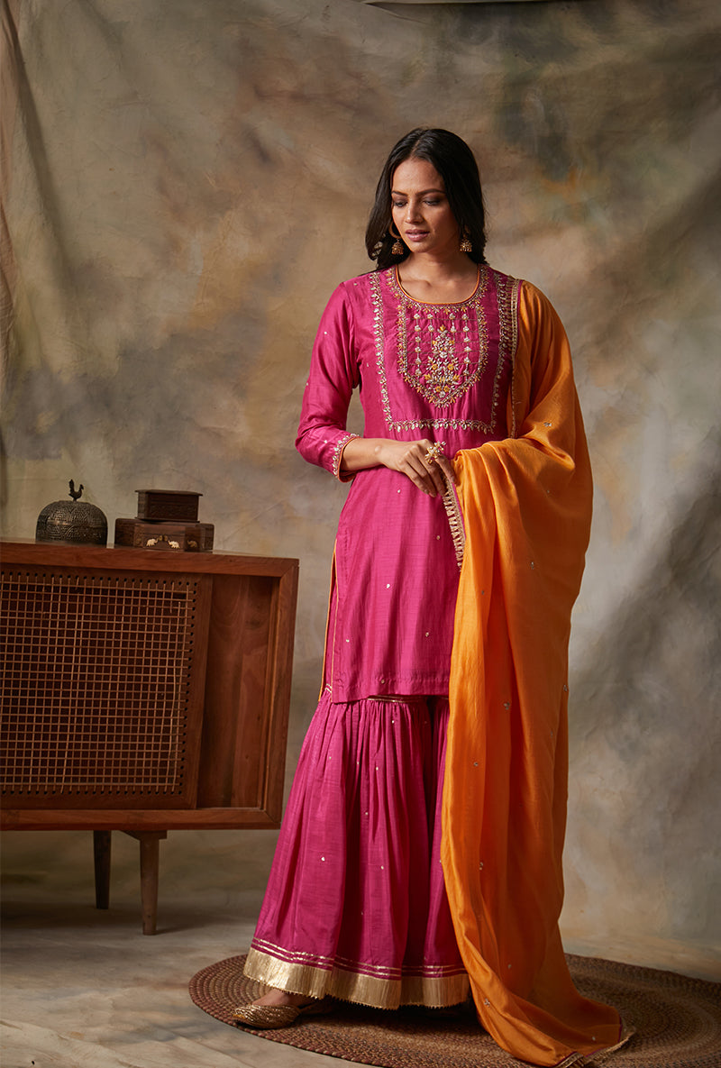 Rani Pink Square Yoke Mahi Gharara Set