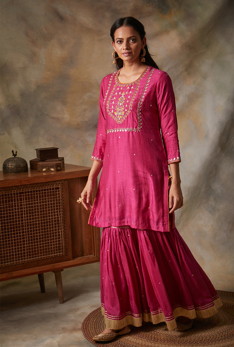 Rani Pink Square Yoke Mahi Gharara Set