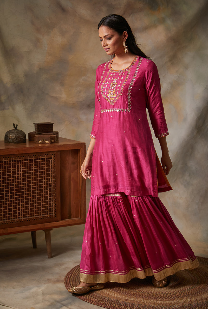 Rani Pink Square Yoke Mahi Gharara Set