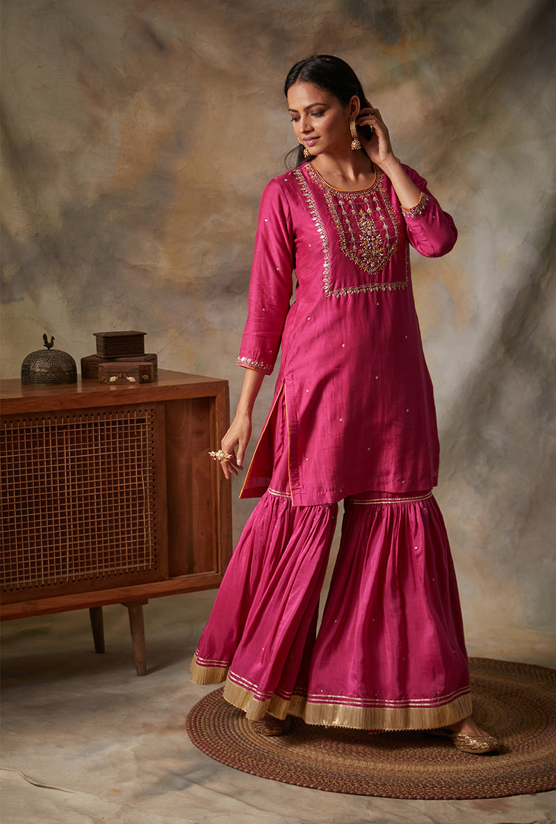 Rani Pink Square Yoke Mahi Gharara Set