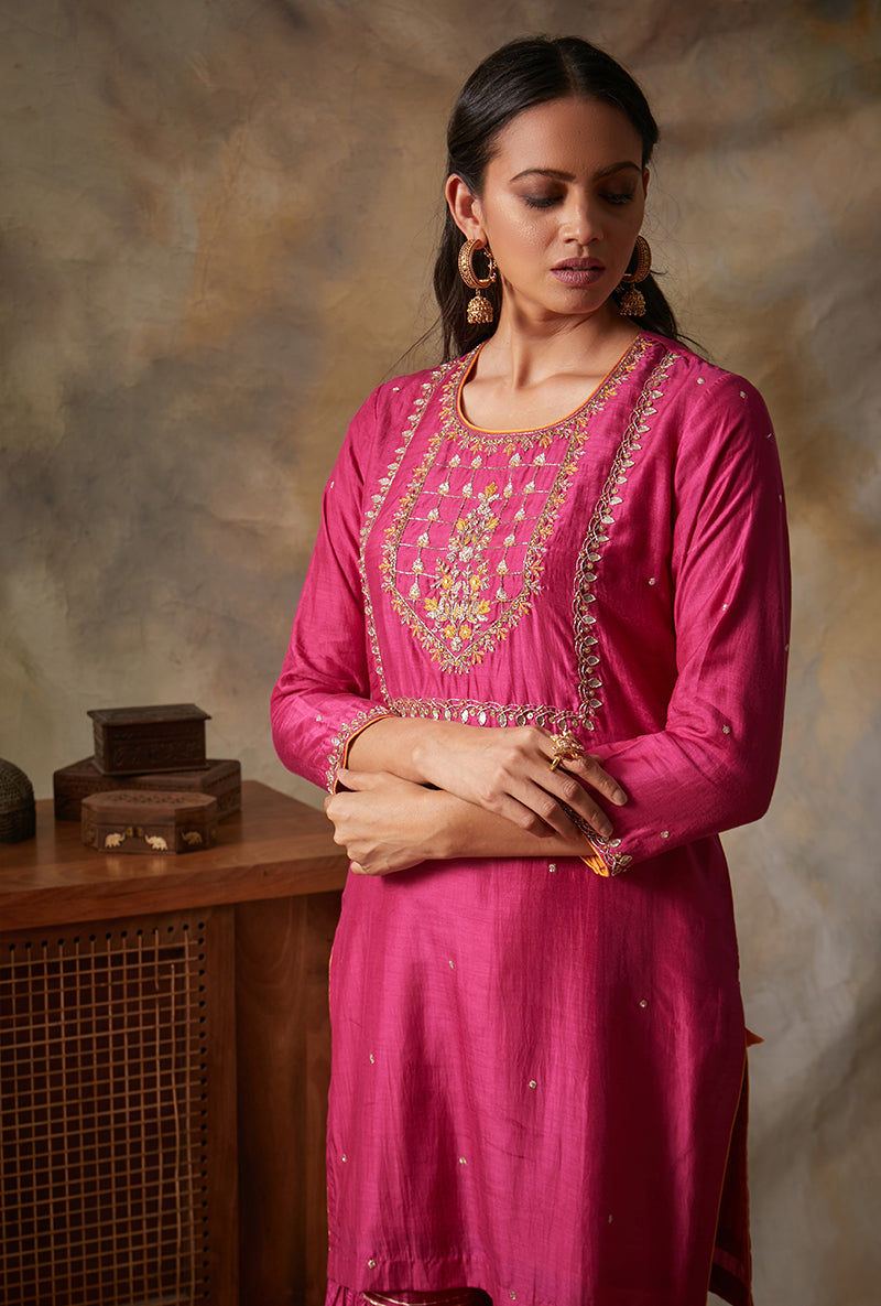 Rani Pink Square Yoke Mahi Gharara Set