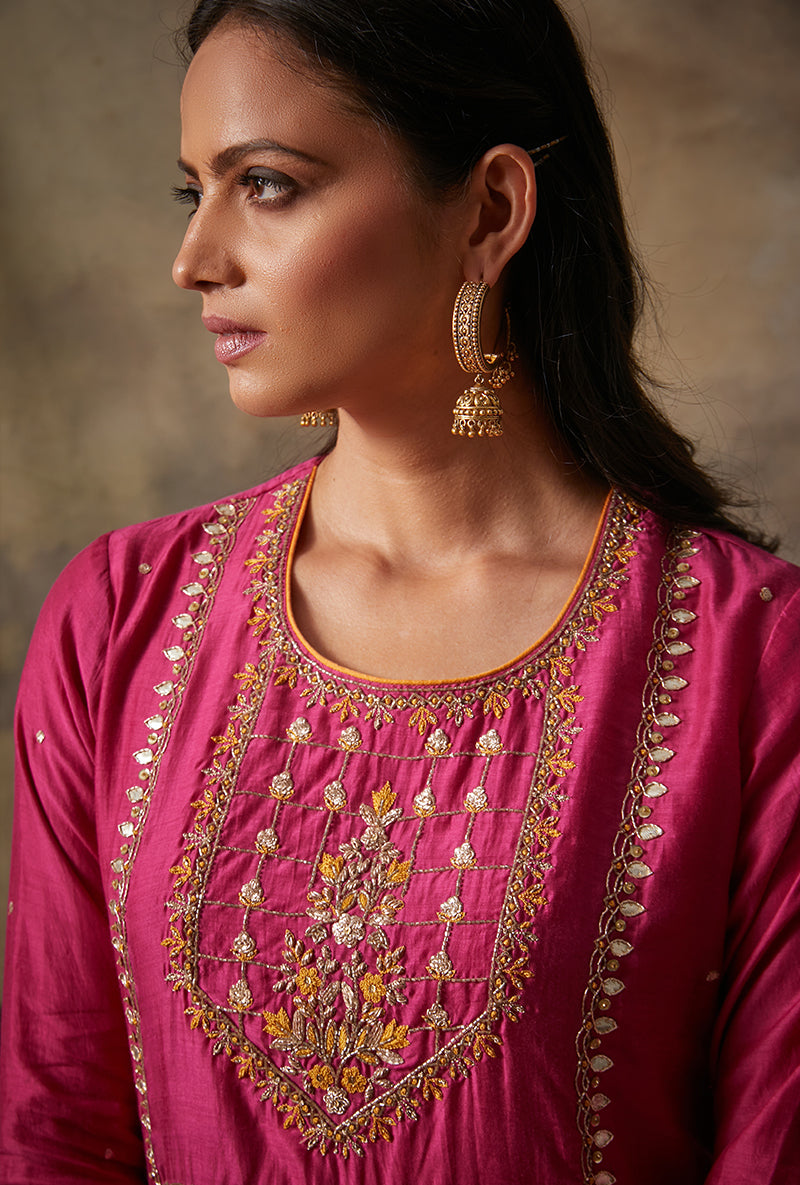 Rani Pink Square Yoke Mahi Gharara Set