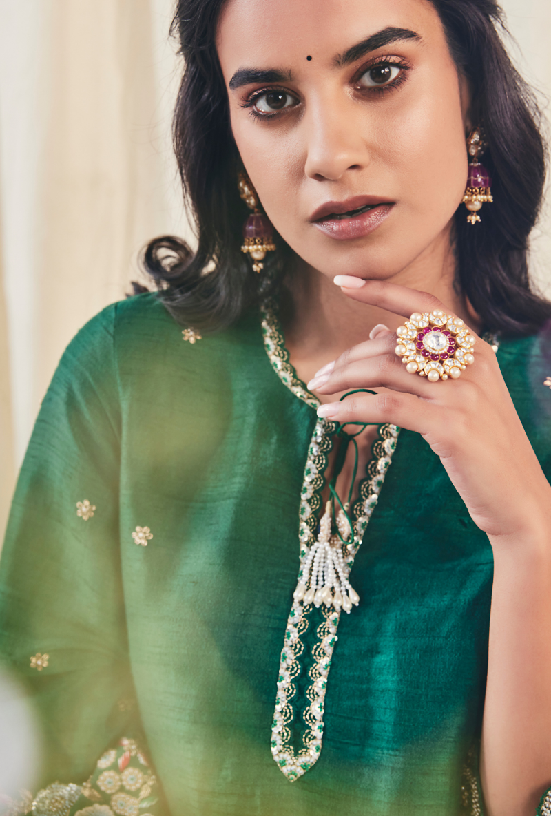 Green Pearl Cutwork Meera Kurta