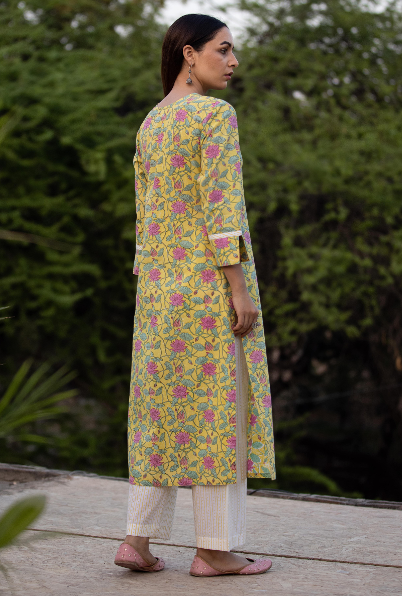 Yellow Sequin Pankhuri Kurta Set