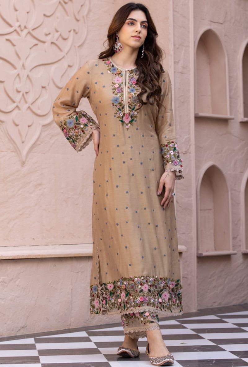 Beige Orchid Long Sahiba Kurta Set