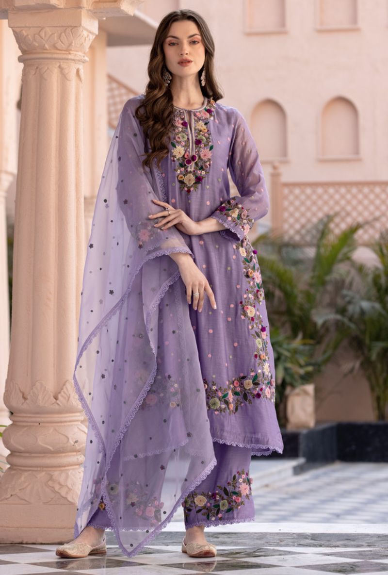 Lilac Orchid Heavy Long Sahiba Kurta Set