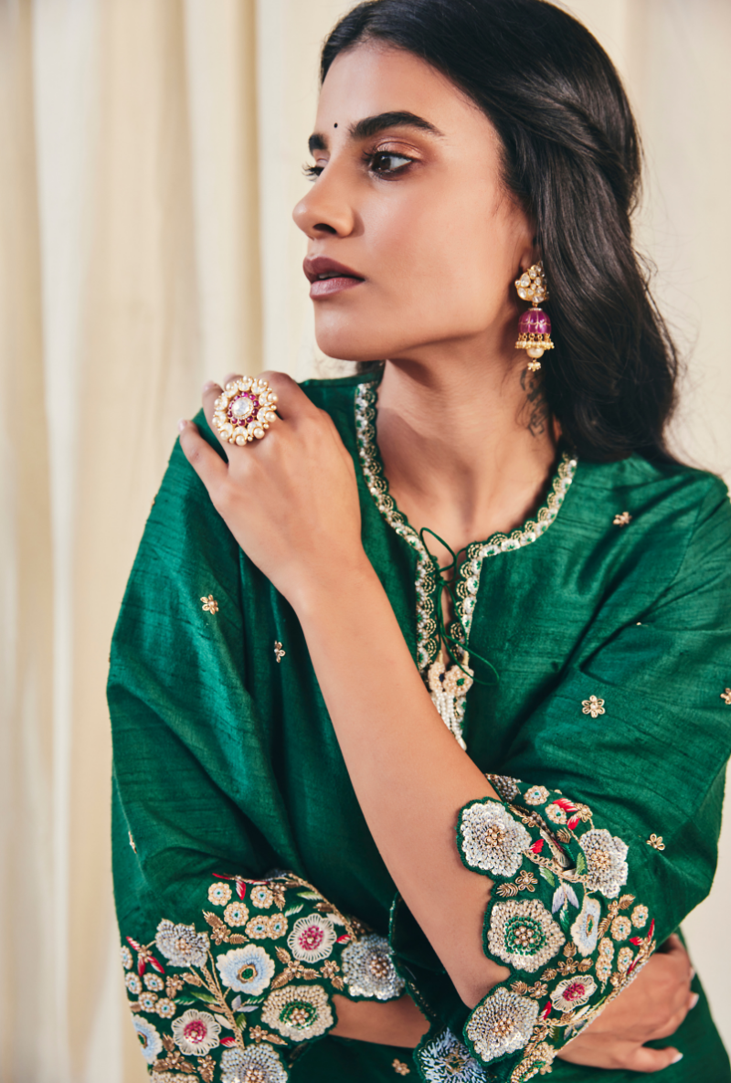 Green Pearl Cutwork Meera Kurta