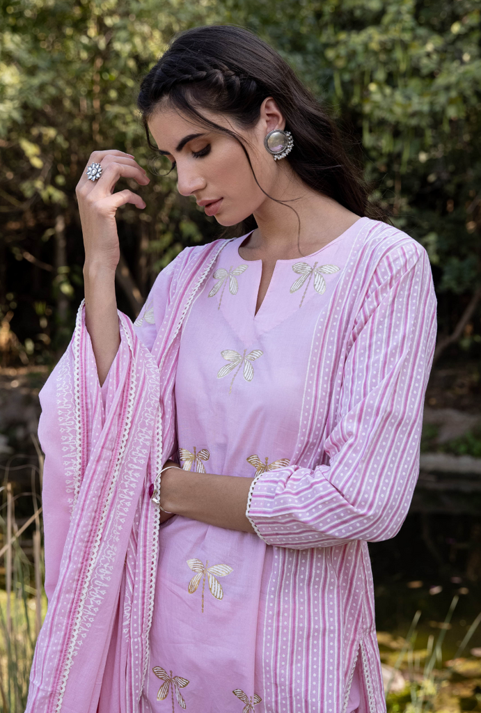 Pink/Ivory Titlie Straight Panel Kurta Set