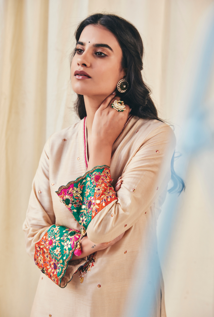 Beige Gota Paisley Meera Kurta Set