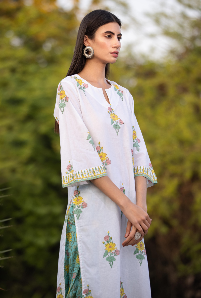 Ivory/Aqua Pankhuri Salwar Kurta Set