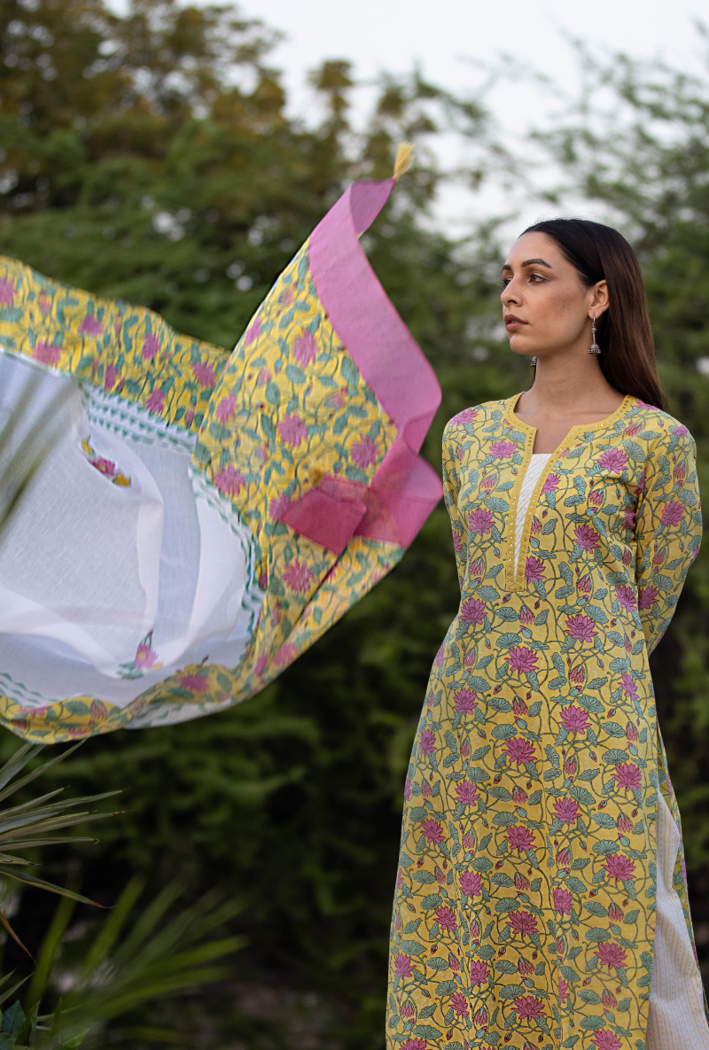Yellow Sequin Pankhuri Kurta Set