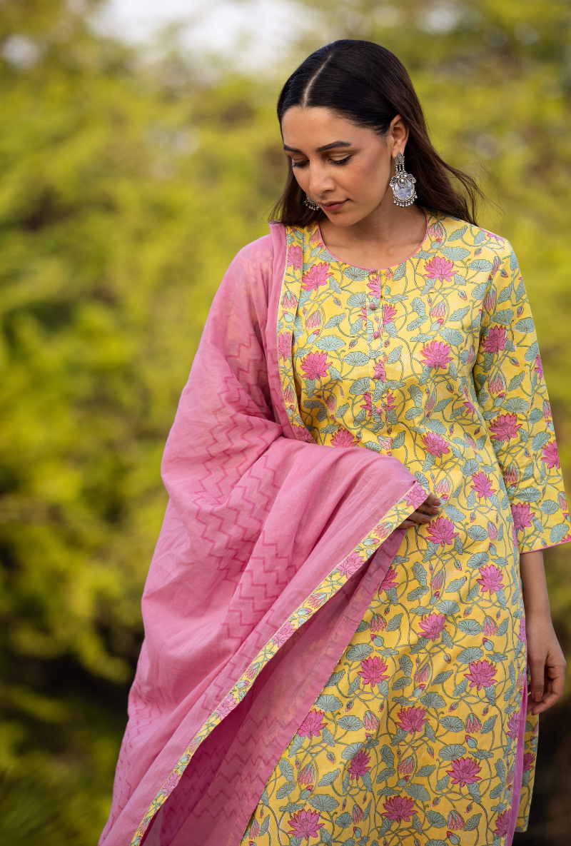 Pink/Yellow Pankhuri Salwar Kurta Set