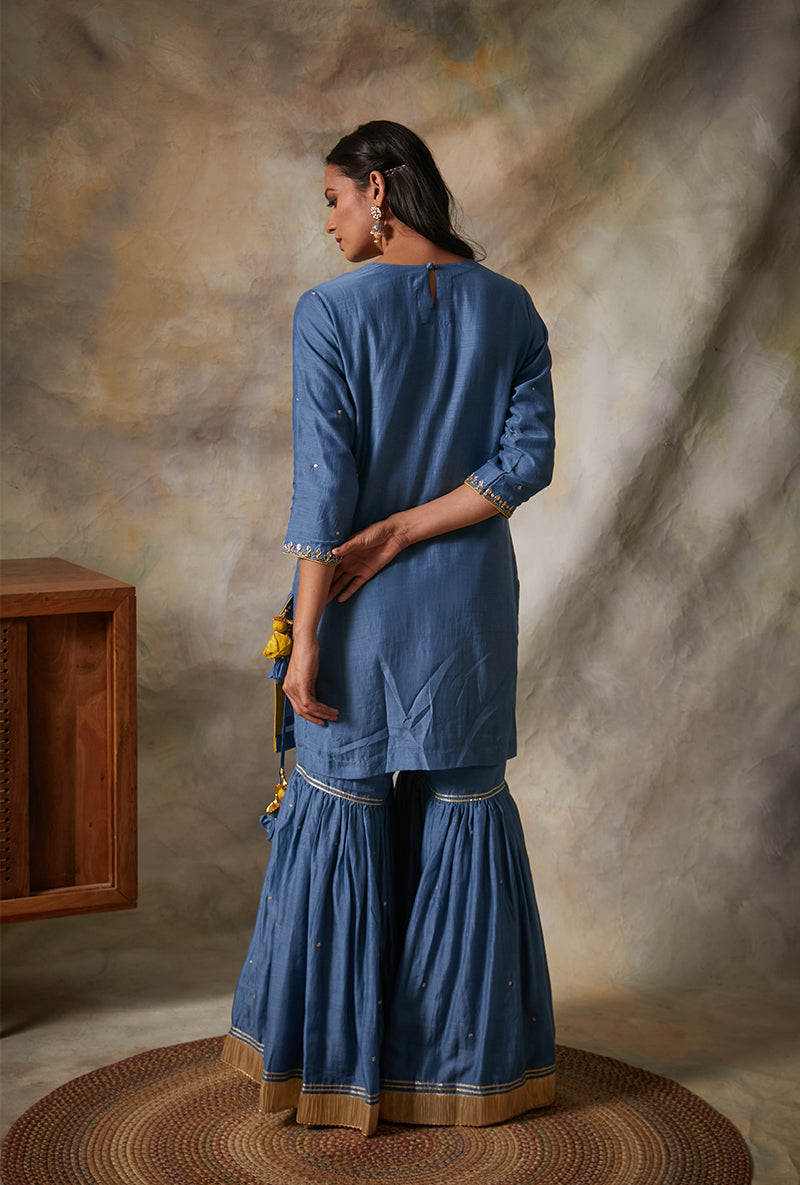 Blue Square Yoke Mahi Gharara Set