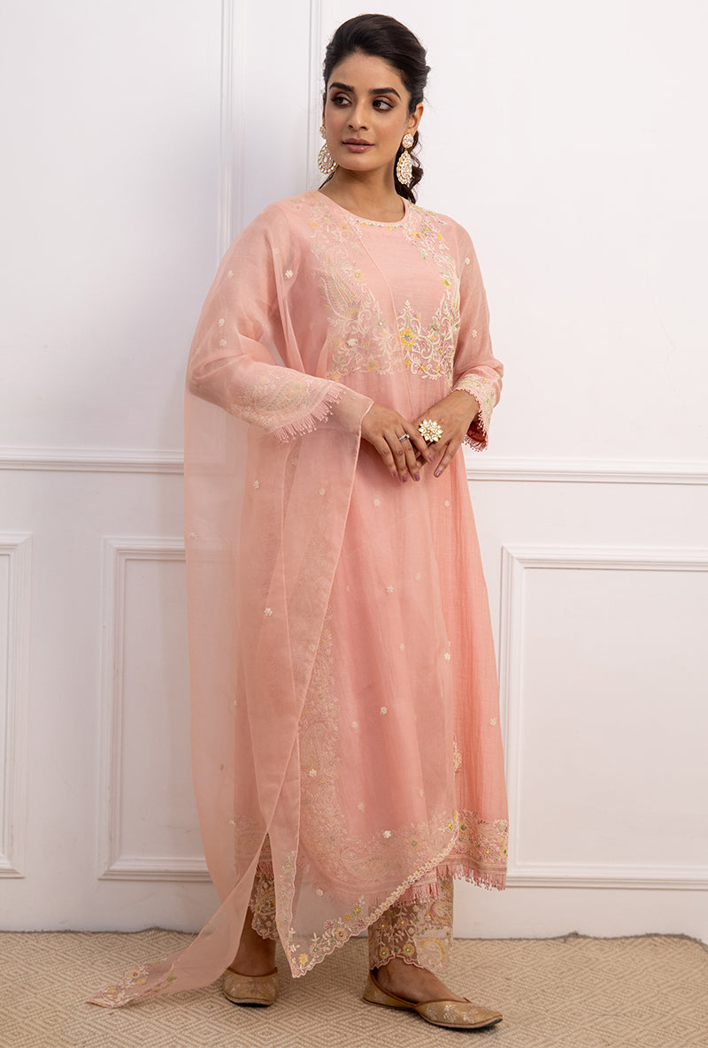 Pink Dori Paisley Long Kurta Yoke Aafreen Set