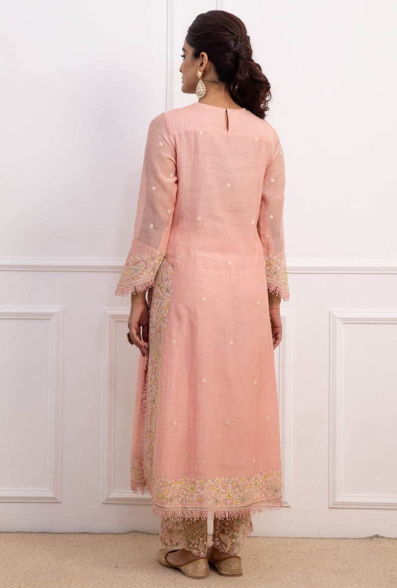 Pink Dori Paisley Long Kurta Yoke Aafreen Set