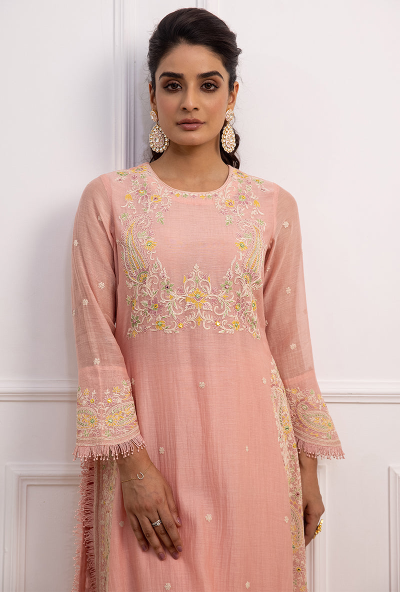 Pink Dori Paisley Long Kurta Yoke Aafreen Set