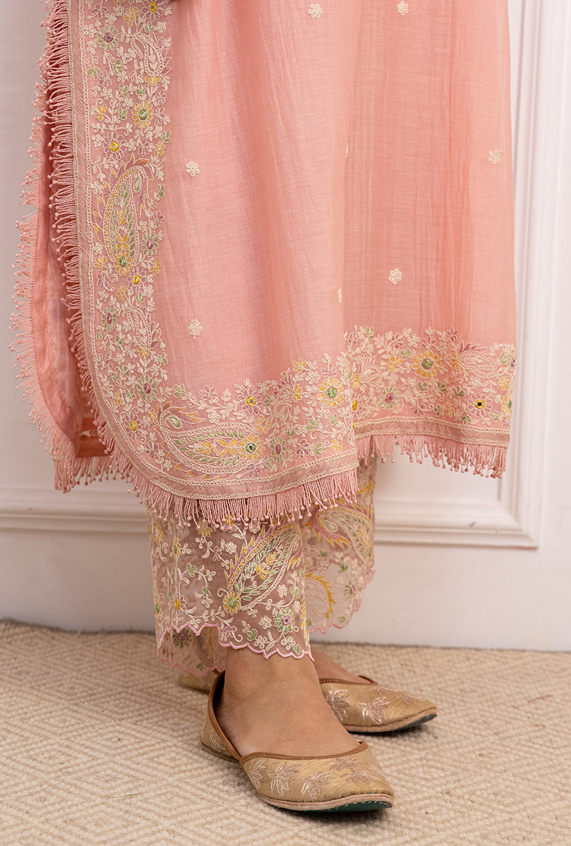 Pink Dori Paisley Long Kurta Yoke Aafreen Set
