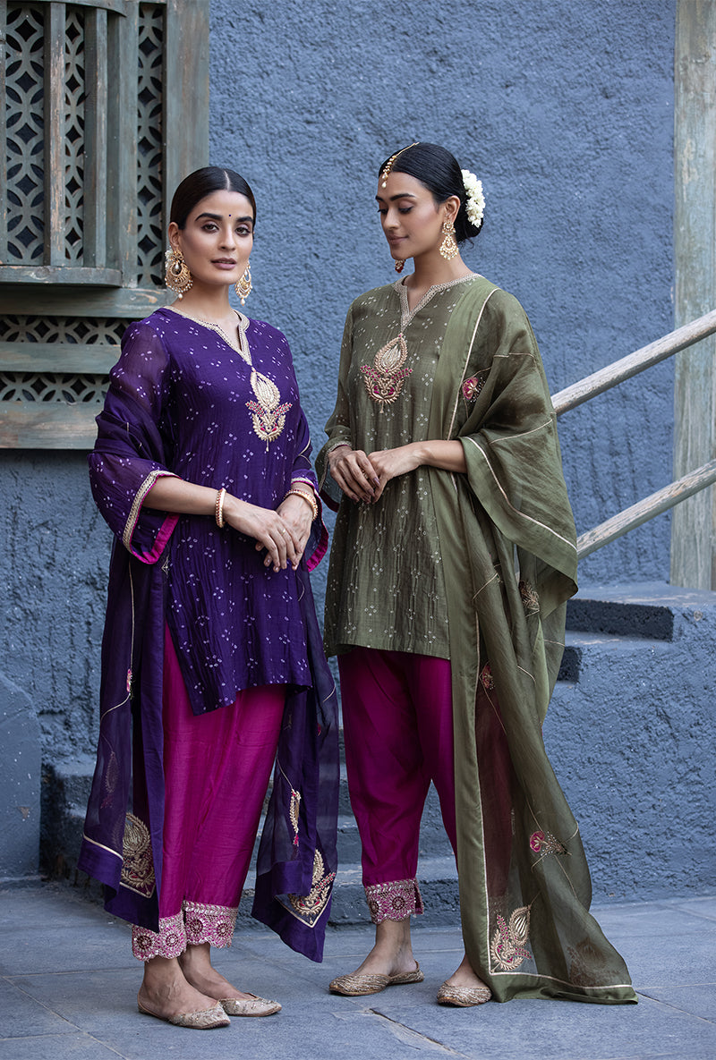 Purple Bandhej Zara Salwar Kurta Set