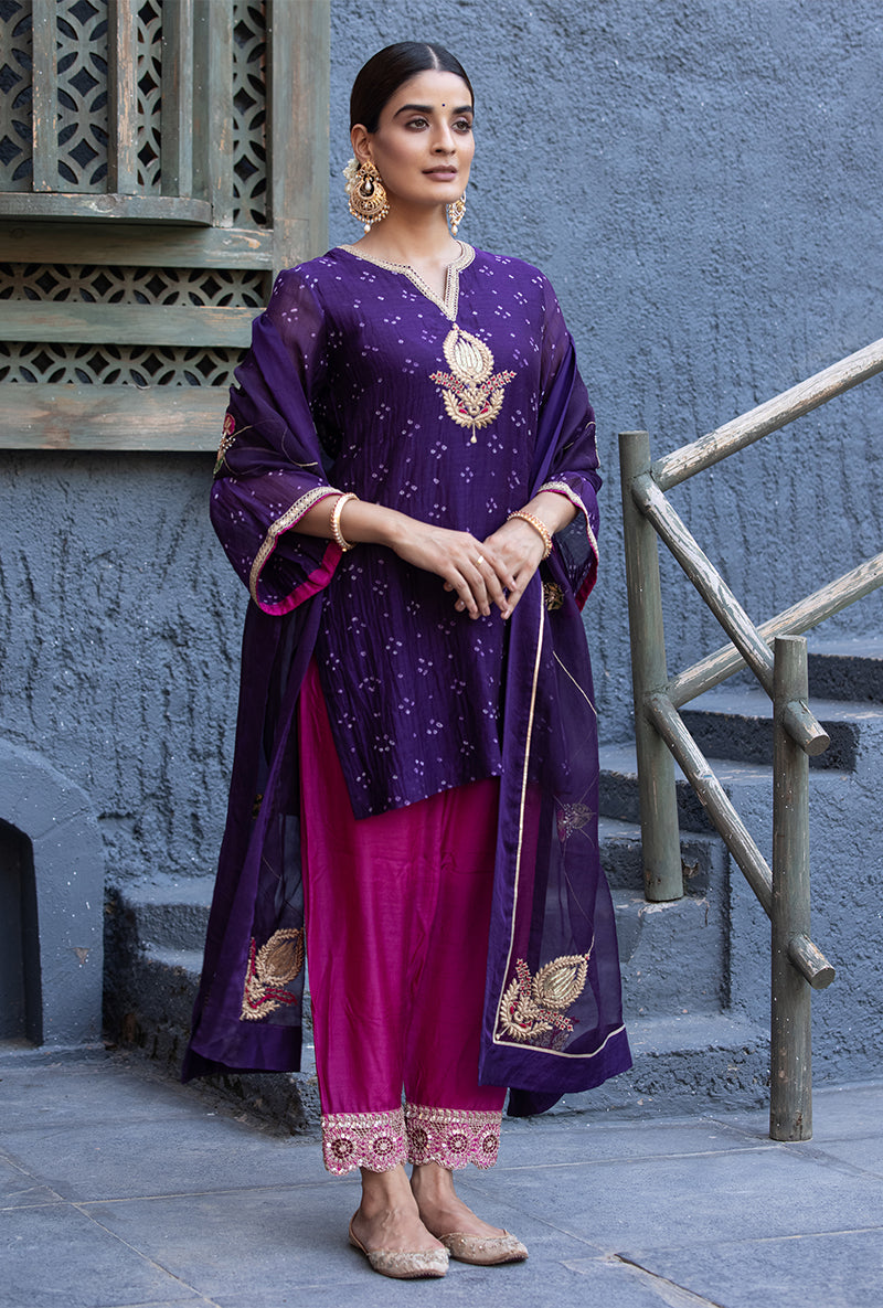 Purple Bandhej Zara Salwar Kurta Set