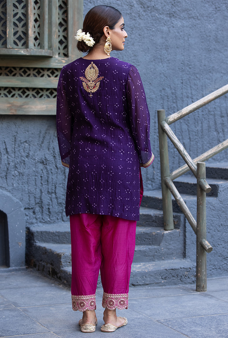 Purple Bandhej Zara Salwar Kurta Set