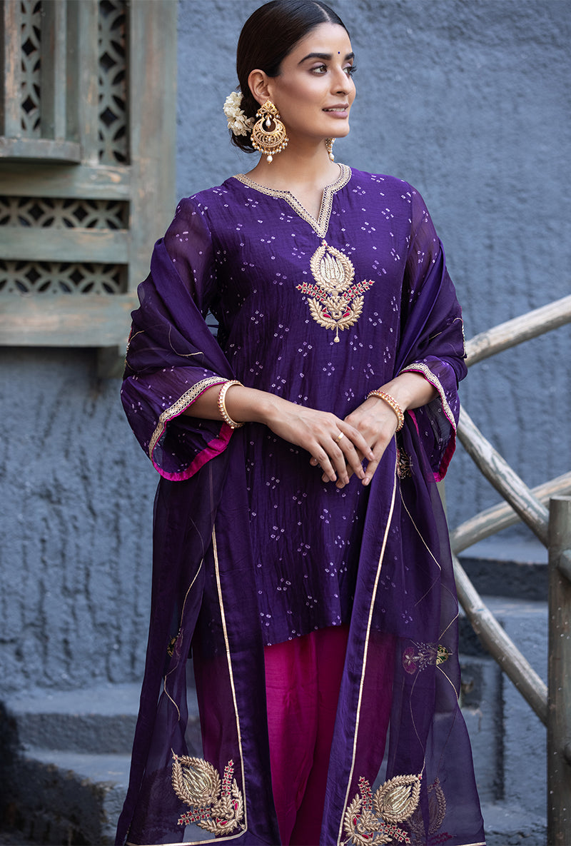 Purple Bandhej Zara Salwar Kurta Set